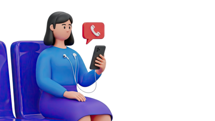 3D Woman with Phone and Incoming Call Notification