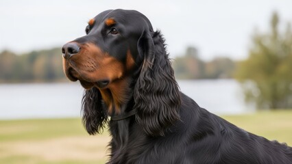Gordon Setter Dog Portrait Outdoors
