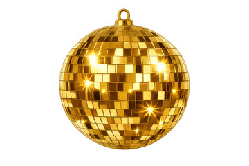 Fototapeta premium Golden disco ball reflecting light, creating a festive atmosphere for parties, holidays, and events, transparent background