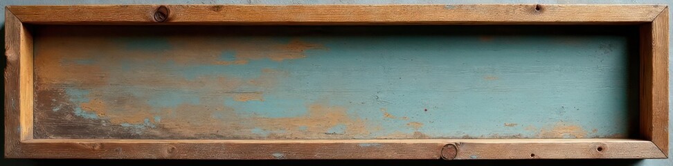 Timeworn horizontal wooden picture frame; missing artwork ,  decor,  brown