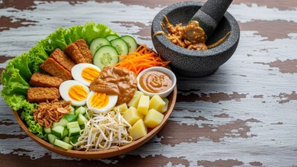 Indonesian Gado Gado Salad with Peanut Sauce and Fresh Vegetables