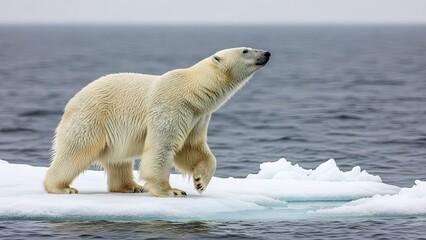 Majestic Polar Bear Walking on Ice Floe in Arctic Waters