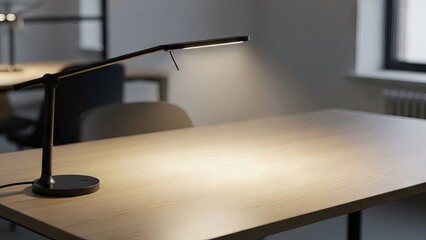 Modern LED desk lamp with adjustable arm illuminating a wooden table