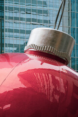 Giant red Christmas ornament in uptown Charlotte, NC