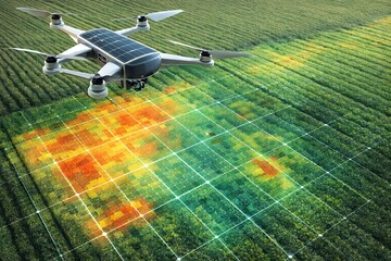 Advanced Solar Powered Drone Flying Over Farm Field Using Thermal Heat Mapping for Precision Agriculture