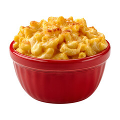Mac and cheese in red bowl isolated on transparent background
