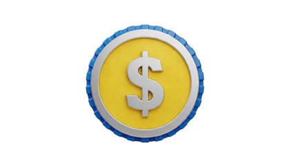 3D Render of a Dollar Coin with Yellow Face and Blue Edges