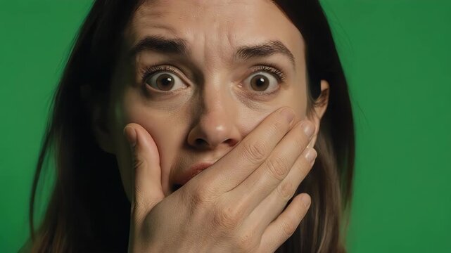 Womans Shock and Fear - A Close-Up Portrait of Emotional Distress.