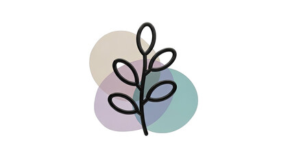 Stylized Black Branch with Oval Leaves and Overlapping Circles