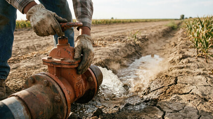 Agricultural Water Management: Farmer Irrigating Dry Farmland
