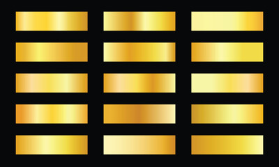 Set of golden metallic gradient template design decoration on black background .texture gold gradient