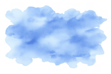 Blue watercolor splash creating an abstract soft cloud shape with light textured background, transparent