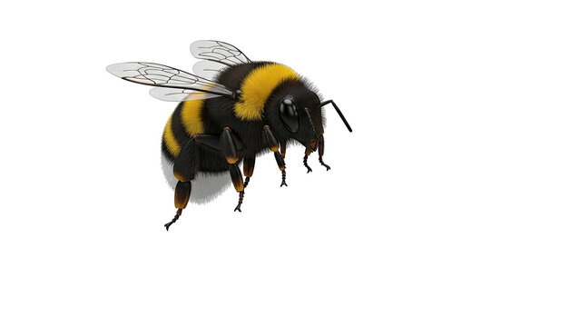 Close-up of a fuzzy bumblebee with yellow and black stripes