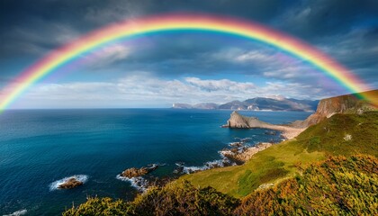 Impressive Rainbow Arcs Over A Vibrant Sea Landscape