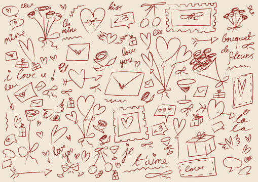 Valentines day burgundy love illustrations bundle 