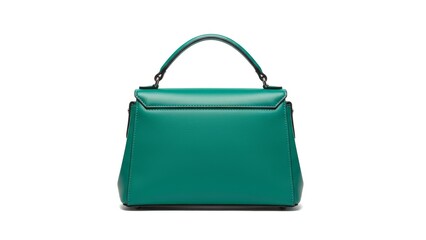 Stylish emerald green leather satchel handbag on clean white background