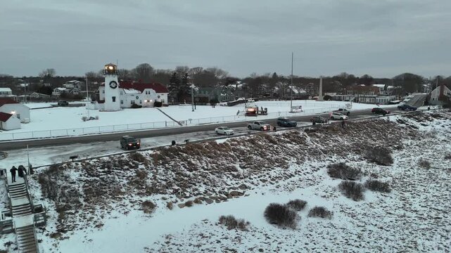 Chatham, Cape Cod Lighthouse and Coast Guard Station Aerial in Snow