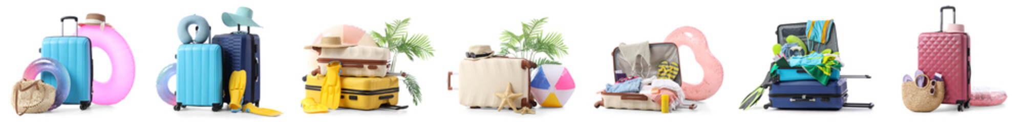 Set of traveler accessories on white background © Pixel-Shot