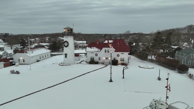 Chatham, Cape Cod Lighthouse and Coast Guard Station Aerial in Snow