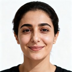 Fototapeta premium Close-up portrait of a woman with brown hair smiling with an expression of kindness and warmth.