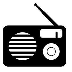 Ilustraci&oacute;n vectorial de radio. Icono retro de comunicaci&oacute;n en blanco y negro con estilo minimalista.