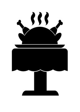 Silueta de pollo cocido sobre mesa. Ilustraci&oacute;n vectorial con estilo minimalista. Icono para restaurante o comercios. S&iacute;mbolo de d&iacute;a de gracias.