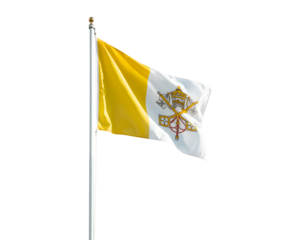 Vatican City flag waves majestically on flagpole, symbolizing faith and sovereignty in a powerful, iconic representation.