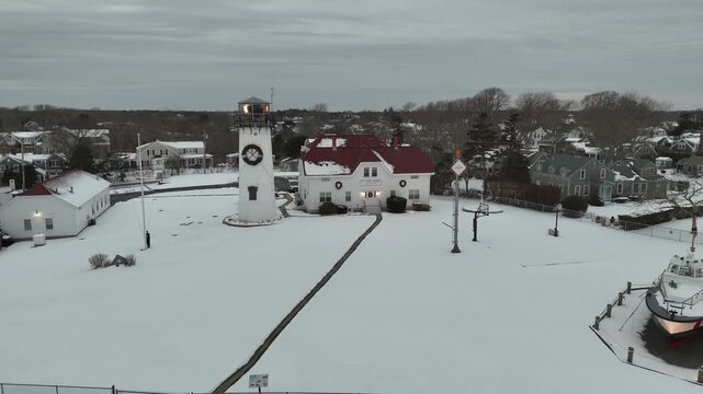 Chatham, Cape Cod Lighthouse and Coast Guard Station Aerial in Snow
