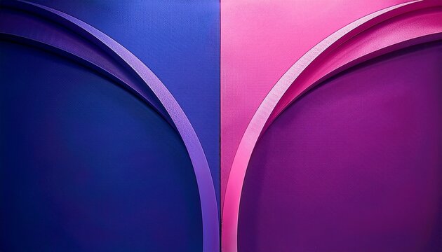 A Split Screen Background With Two Shades Of Pink And Purple Each Side Features A Minimalist Corner Ornament Made Of Three Intersecting Rounded Lines In Contrasting Colors