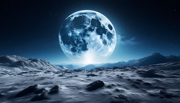 Ethereal Moonscape Glowing In Darkness Revealing Lunar Surface Details And Celestial Beauty In Space