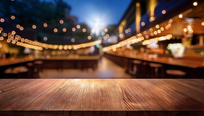 Empty Wooden Table And Countertop With Blurred Bar Background For Product Placement Design