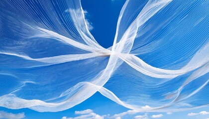Flowing White Fabrics Swirling Against A Serene Blue Sky