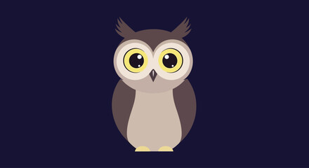 Fototapeta premium Cute cartoon owl character with big yellow eyes.