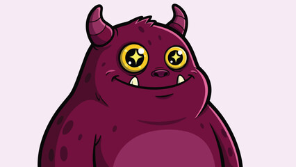 Adorable Purple Monster with Starry Eyes and Tiny Horns Illustration.