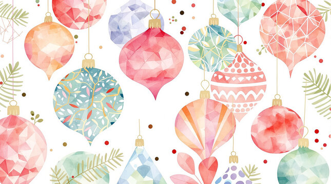 Flat watercolor illustration of Christmas ornaments in abstract form, pastel festive  - Powered by Adobe