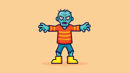 Cartoon Zombie Character with Arms Outstretched on Orange Background.