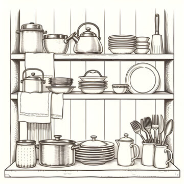 kitchen, appliances, set, drawing, illustration, equipment, tools, cookware, electric, home, household, cooking, appliance, blender, mixer, oven, microwave, toaster, kettle, fridge, stove, modern, cle