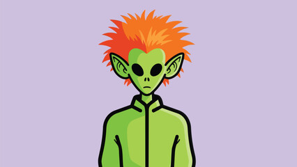 Cartoon Alien Character with Orange Hair and Green Skin.
