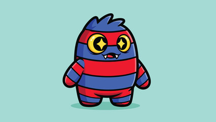 Cartoon Monster Character with Striped Body and Starry Eyes.
