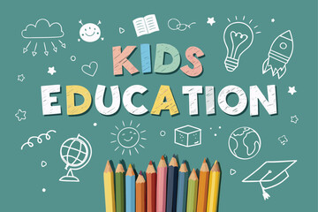 Engaging kids education logo with colorful design and rounded letters, perfect for educational materials and learning resources