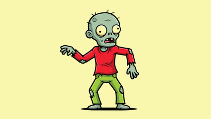 Cartoon Zombie Character with Green Skin and Red Shirt.