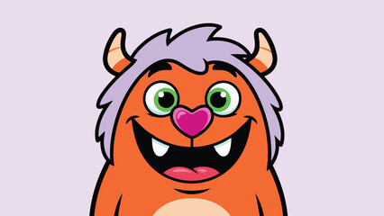 Cartoon Monster with Heart Nose and Happy Expression.