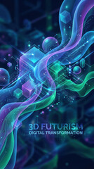 3d futurism digital background technology flow abstract pattern design wave digital grid modern neon concept glow depth transformation circuit Abstract technology background concept