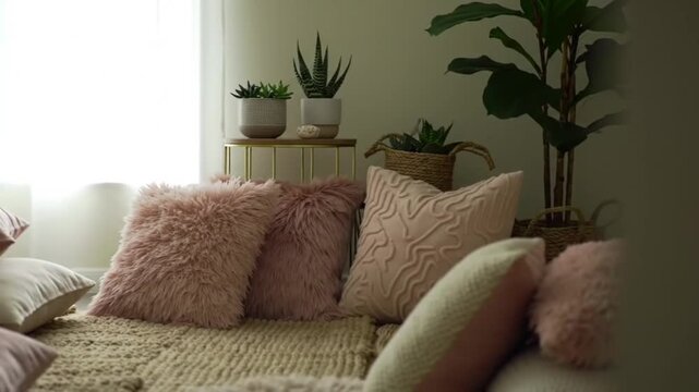 Soft floor cushions create a comfortable and cozy relaxation area.