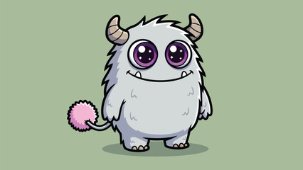 Adorable White Monster with Horns and Big Eyes Cartoon Illustration.