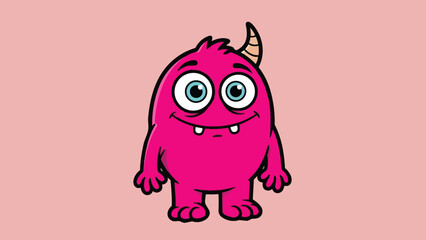 Adorable Pink Monster with Big Eyes and a Single Horn Illustration.