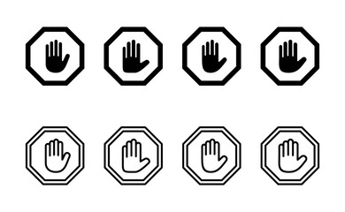 Stop icon vector. stop road sign. hand stop sign and symbol. Do not enter stop red sign with hand