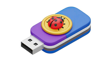 3D Render of USB Drive with Ladybug and Coin Icon