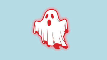 Cartoon Ghost with Red Outline and Scared Expression.