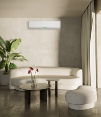large luxury modern bright interiors room with air conditioning mockup illustration 3D rendering